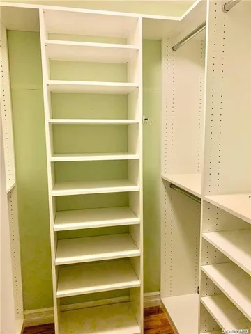 a view of walk in closet with empty racks