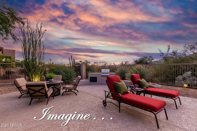 a view of a terrace with furniture