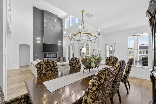 a view of a yard with chairs