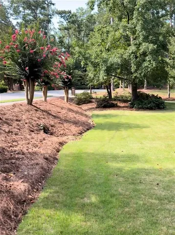 a view of outdoor space with garden and trees