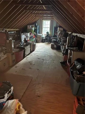 a view of a yard with large trees