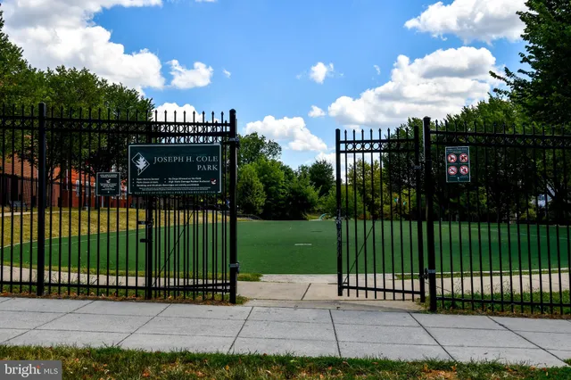 a view of a street with a garden