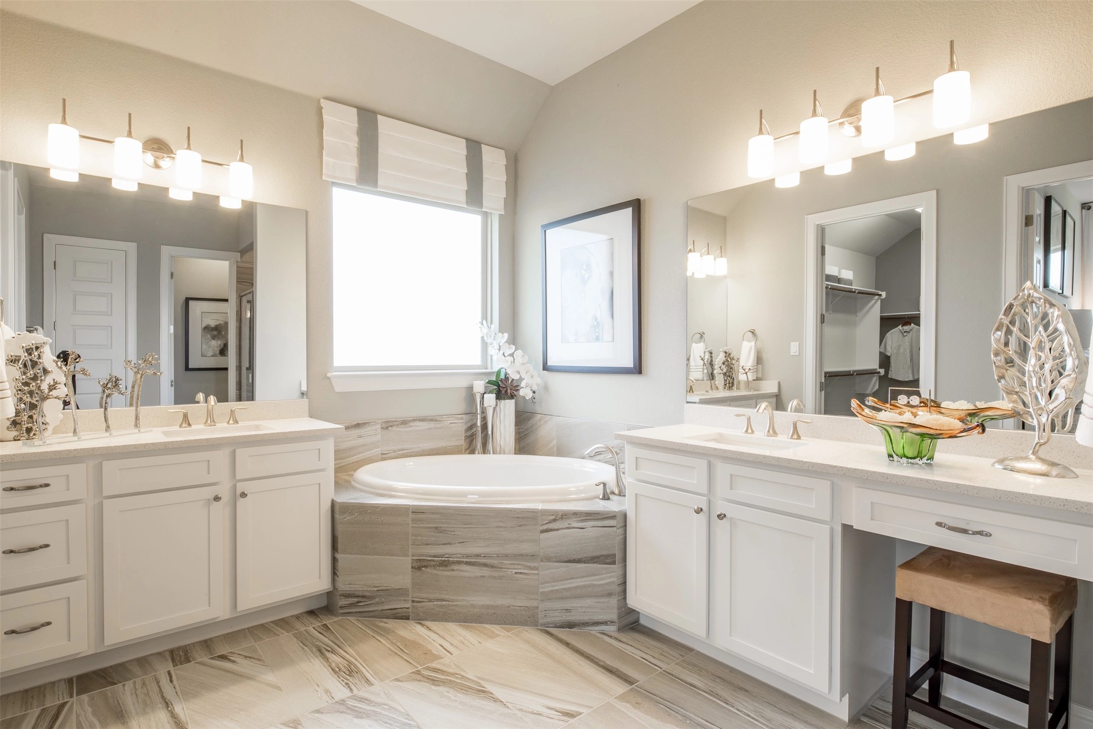 1229 Terrace View Drive Georgetown, TX 78628 - Photo 8 of 17 Indulge in a primary bathroom featuring a spacious soaking tub, dual vanities, and elegant tiled flooring.