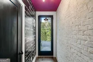 a view of a glass door with a window