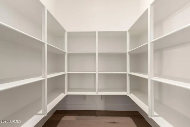 a view of walk in closet with empty racks