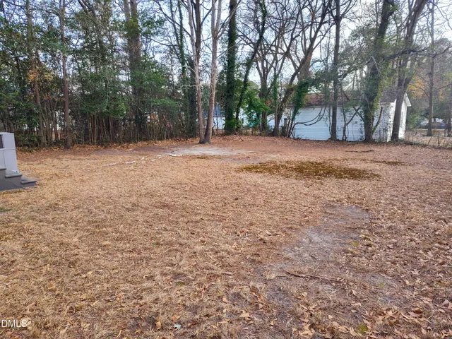 a view of a yard with large tree
