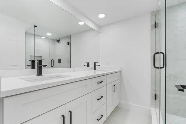 a bathroom that has a shower