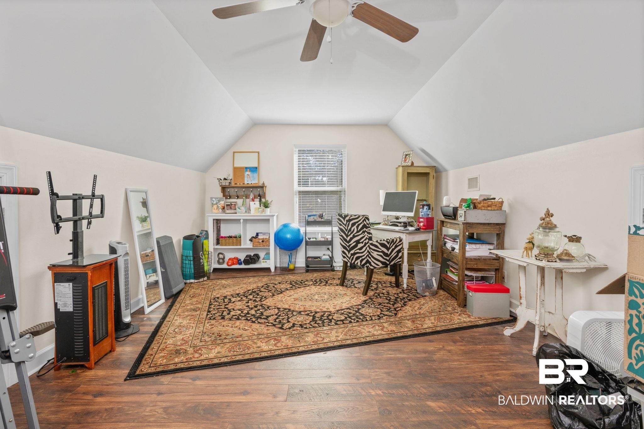 4331 Hamilton Oaks Lane Mobile, AL 36695 - Photo 22 of 38 Office space with wood-type flooring, lofted ceiling, and a ceiling fan