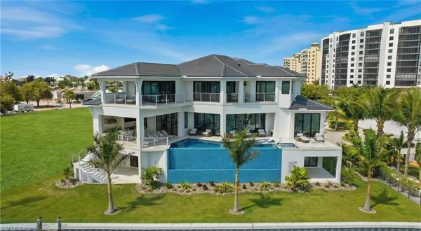 an aerial view of a house with a garden