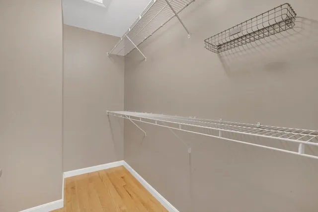 a view of a room with racks on the wall