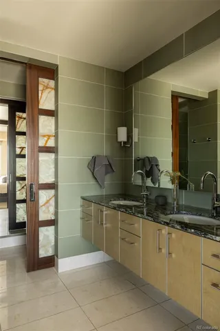 a hallway with a couch