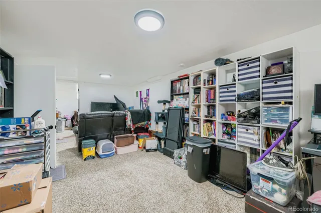 a bedroom with a bed and a book shelf
