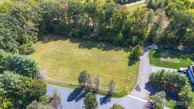 an aerial view of residential house with swimming pool and green space