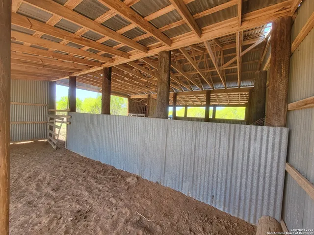 a view of a dry yard with trees
