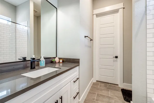 a bathroom with a bathtub
