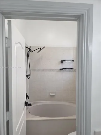 a bathroom with a bathtub