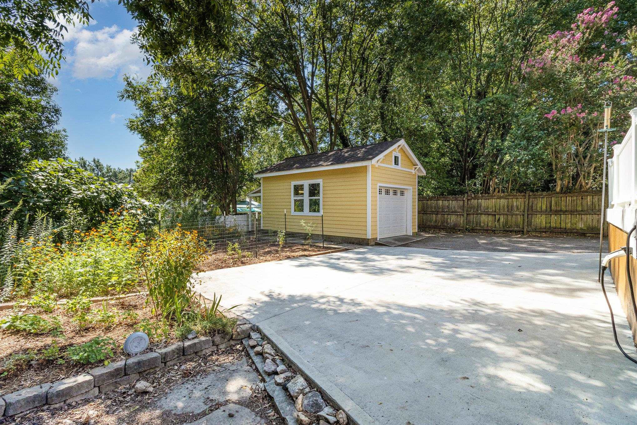 301 Duncan Street Raleigh, NC 27608 - Photo 32 of 41 Newer garage with storage up top as well as a healthy garden in back. Garage and Garden