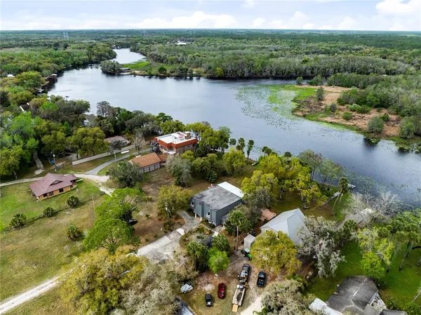 a view of a lake with a city