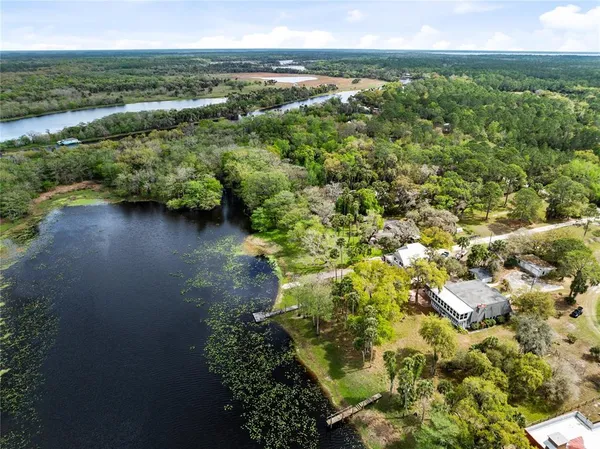a view of a lake with a city