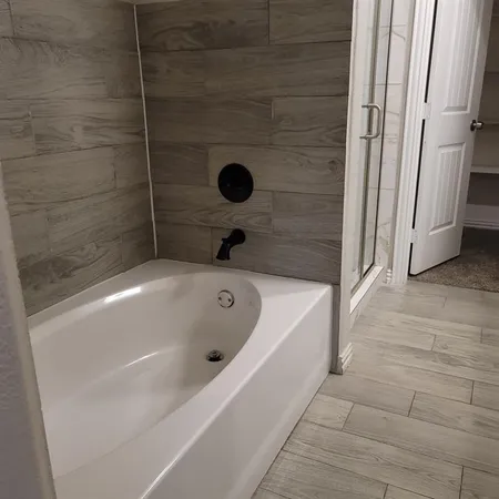 a bathroom with a tub