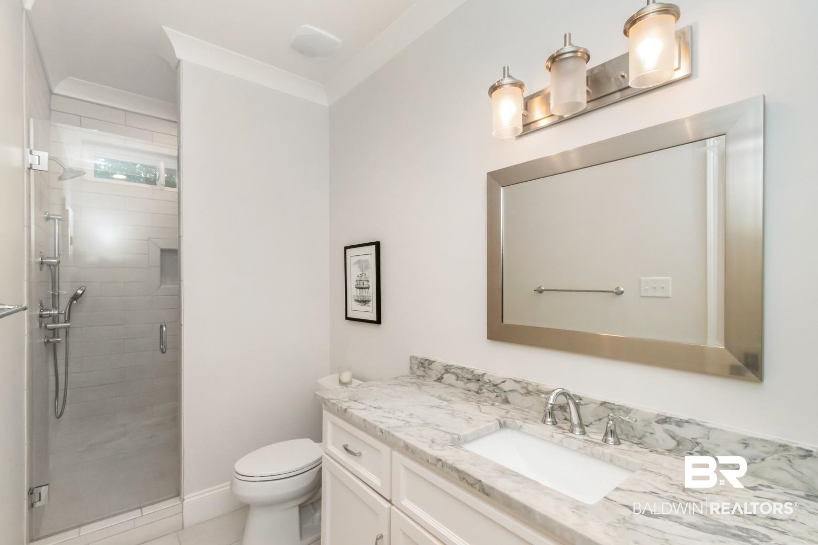 4404 Stein Street Mobile, AL 36608 - Photo 32 of 50 Full bathroom featuring vanity, a shower stall, and light tile patterned floors