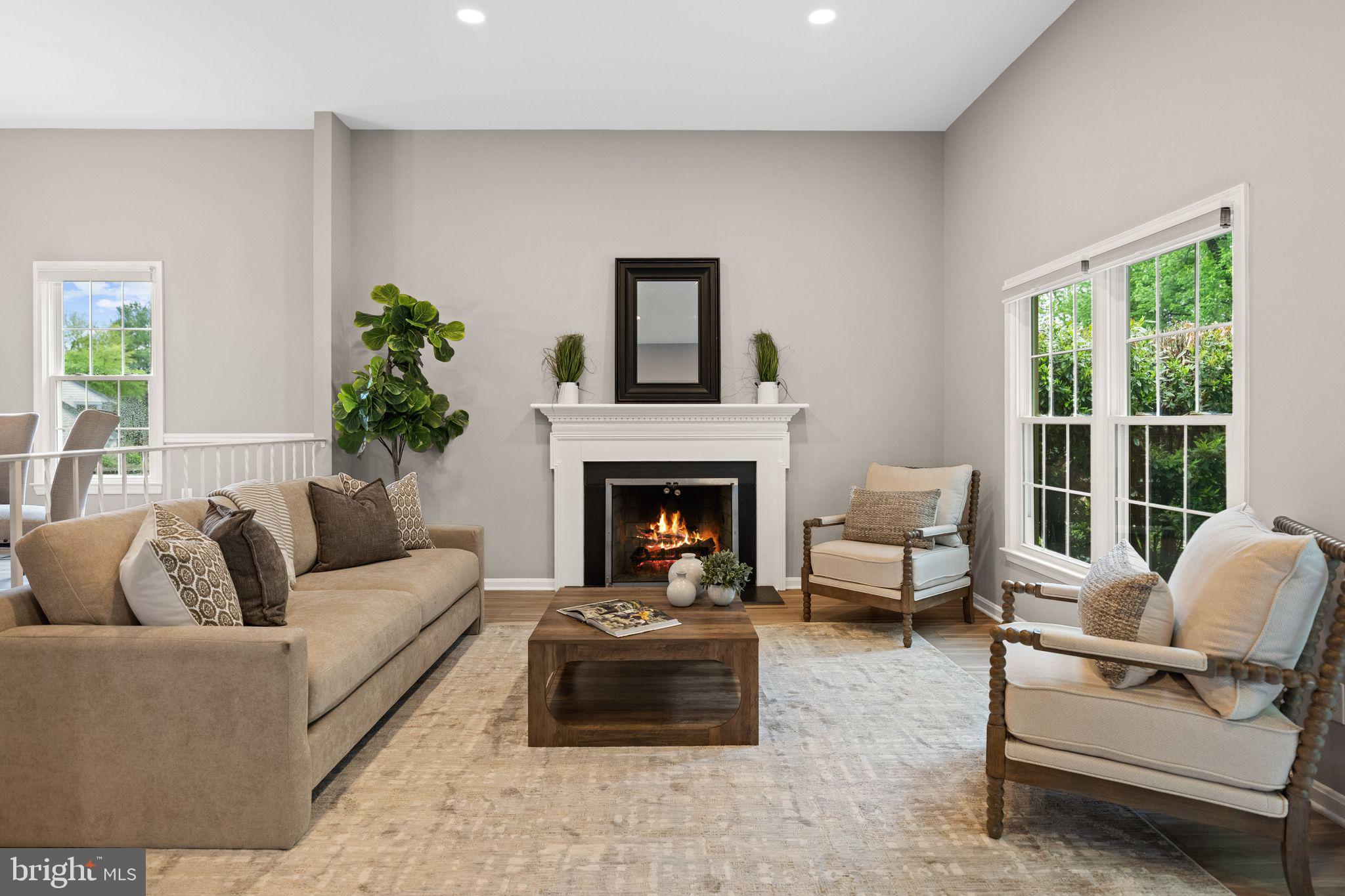 Wood burning fireplace in the family room