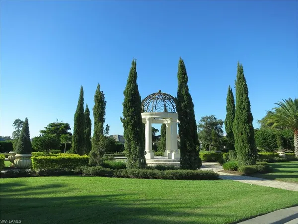 a view of a yard and palm trees