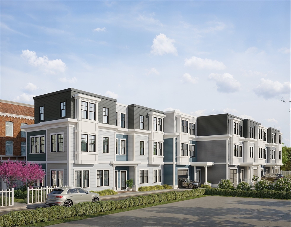 a front view of a multi story building