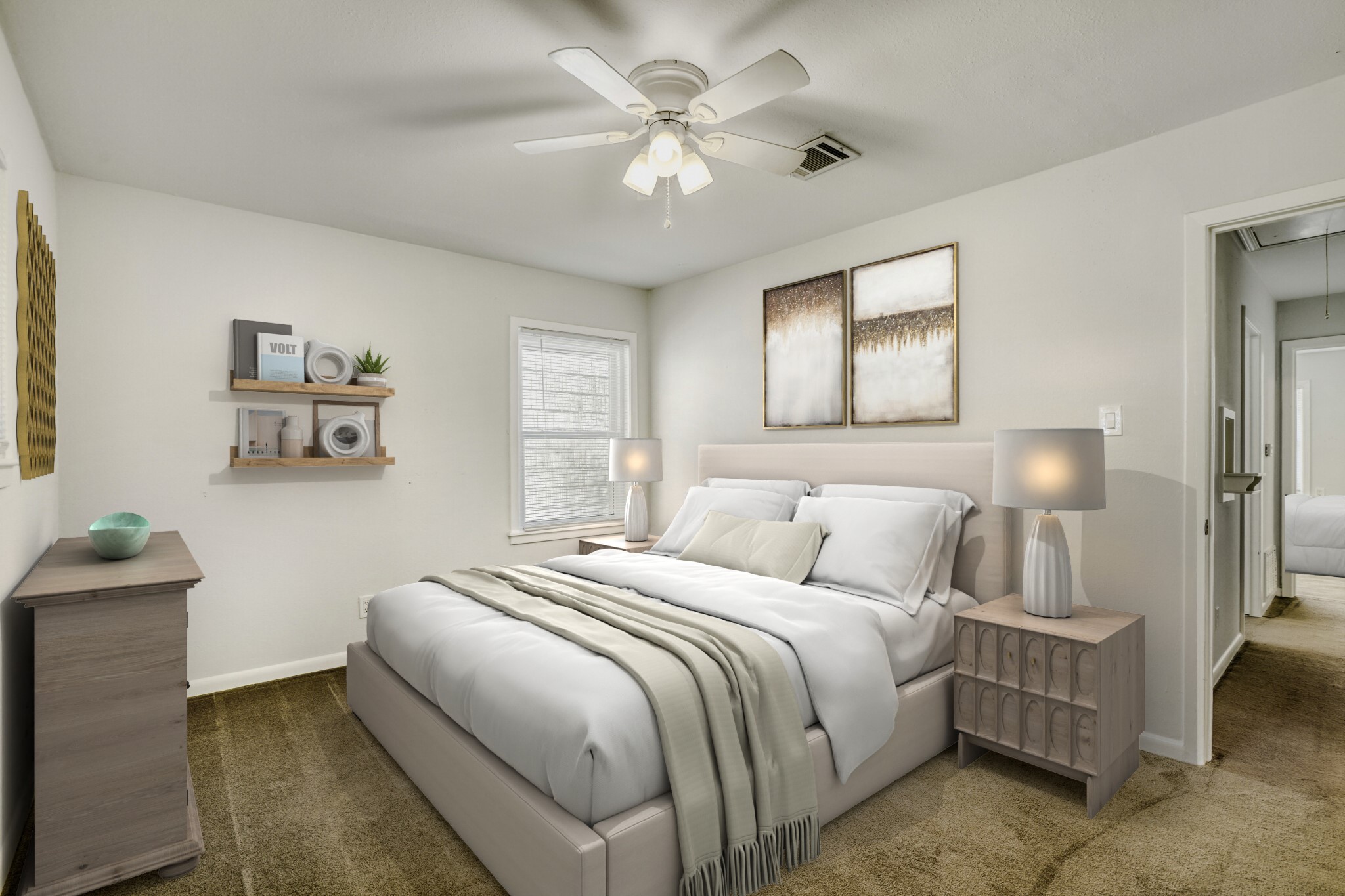 5014 Viking Drive Houston, TX 77092 - Photo 19 of 30 a bedroom with a bed and a chandelier