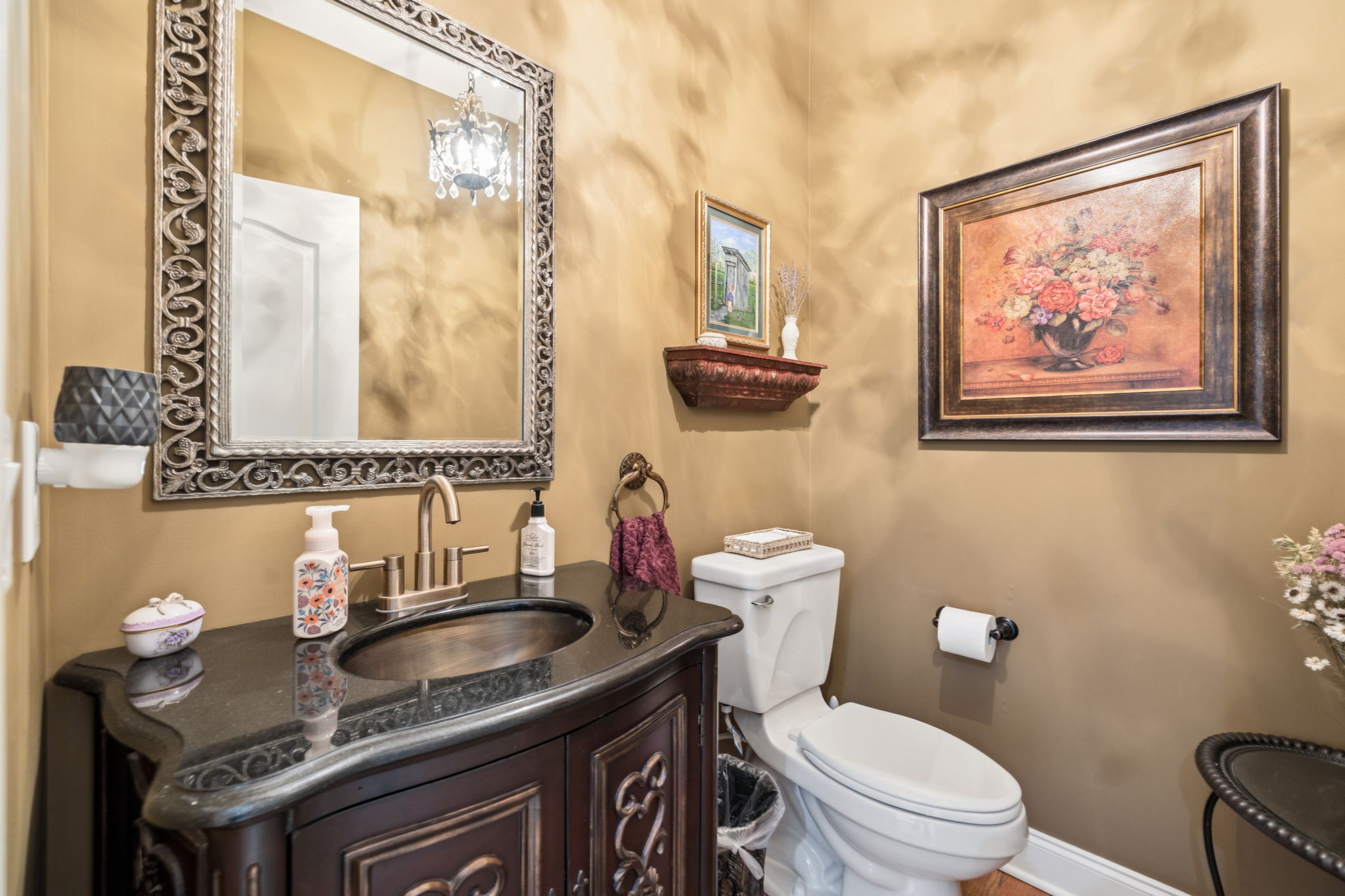 3056 Southeast Tater Peeler Road Lebanon, TN 37090 - Photo 22 of 100 a bathroom with a granite countertop sink a toilet and a mirror