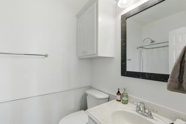 a bathroom with a sink toilet and vanity