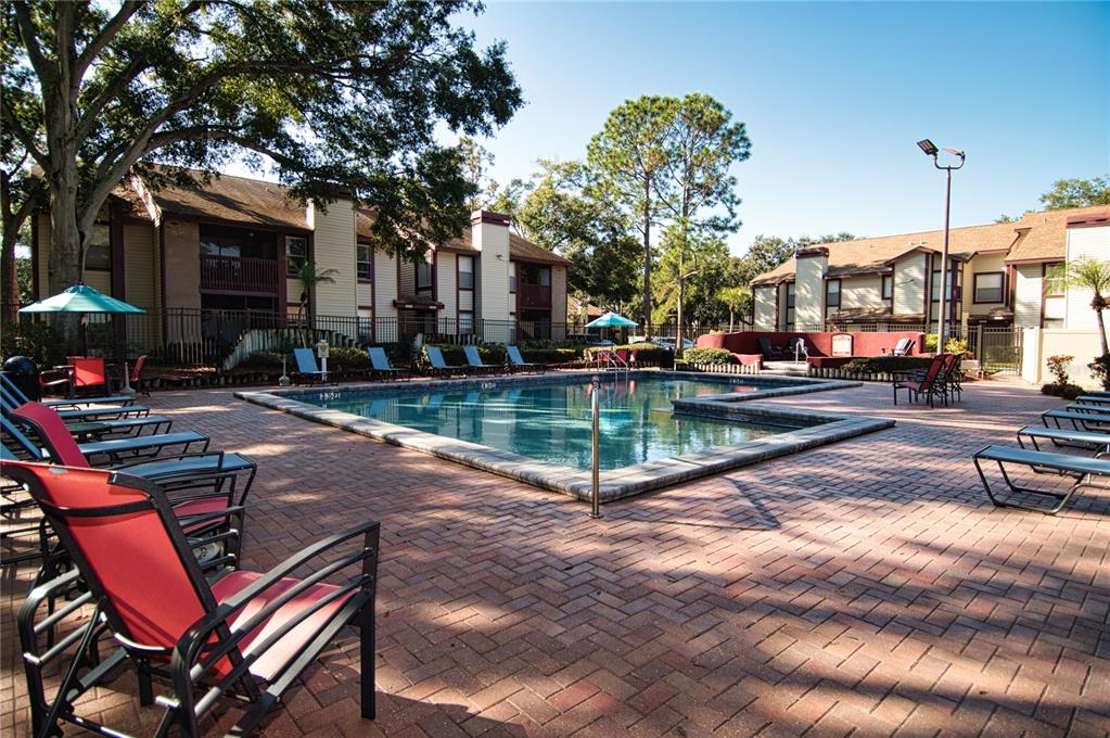 1793 Hampton Lane, Unit 110 Palm Harbor, FL 34683 - Photo 27 of 35 a swimming pool with outdoor seating and yard