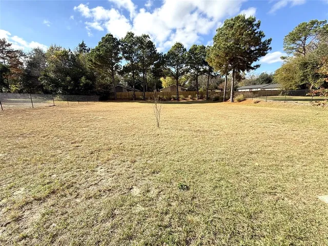 a view of yard with large trees