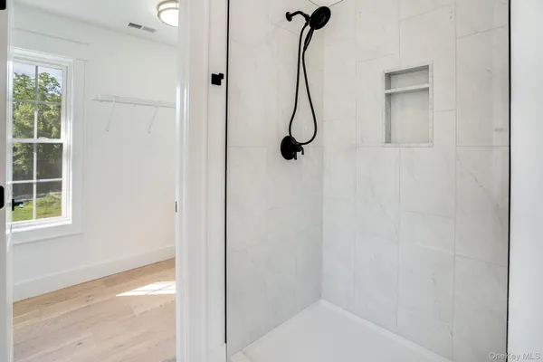 a bathroom that has a shower in it