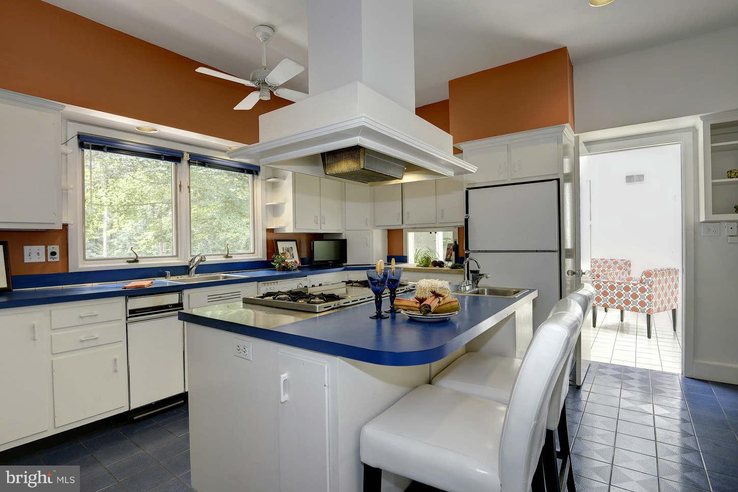 7324 Arrowood Road Bethesda, MD 20817 - Photo 12 of 30 a kitchen with a stove a refrigerator and a dining table with garden view