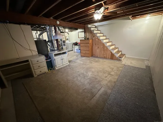 a view of a room with racks on the wall