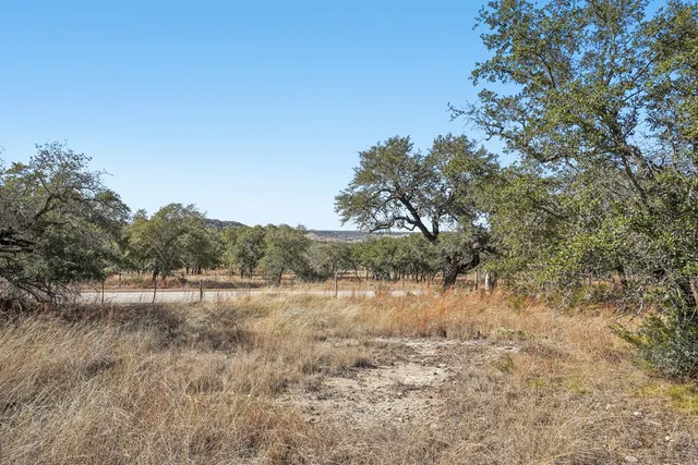 a view of a dry yard with wooden floor and fence