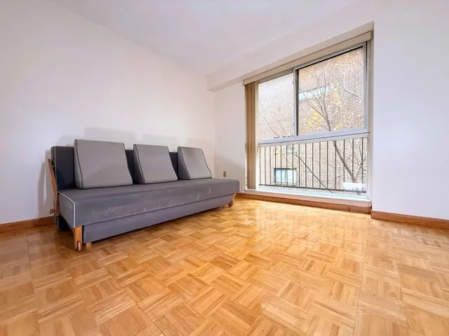 a living room with a large window