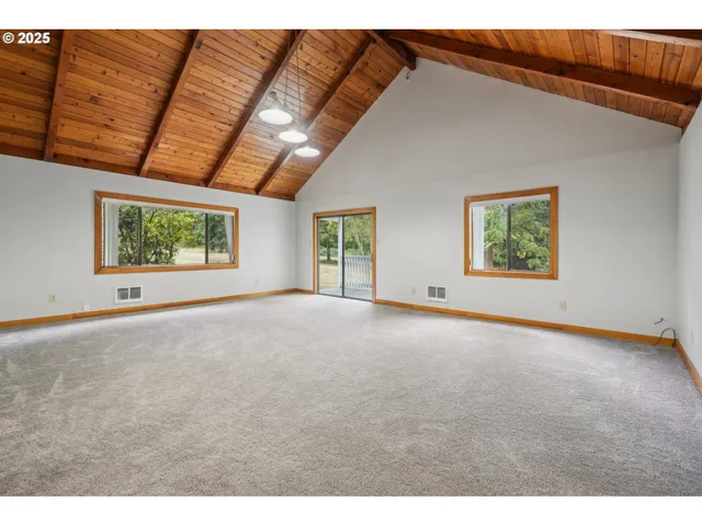 a view of a room with windows