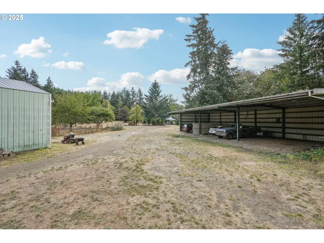 an outdoor view with patio