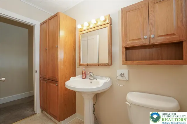 a bathroom with a toilet a sink and mirror