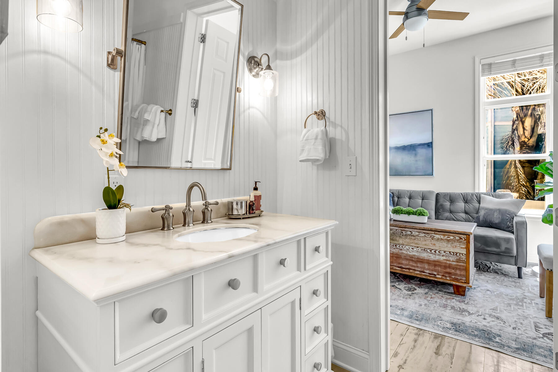 79 Redfish Circle Santa Rosa Beach, FL 32459 - Photo 13 of 33 a bathroom with a granite countertop sink and a mirror