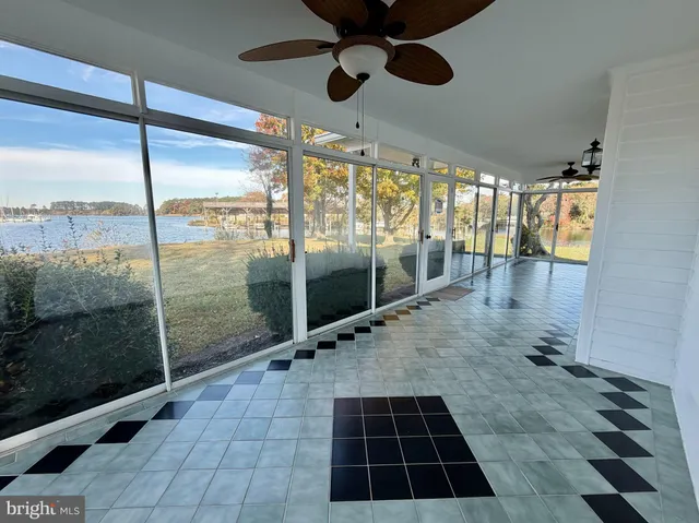 a view of a lake with a yard