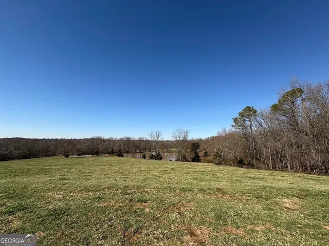 a view of a field with an ocean view