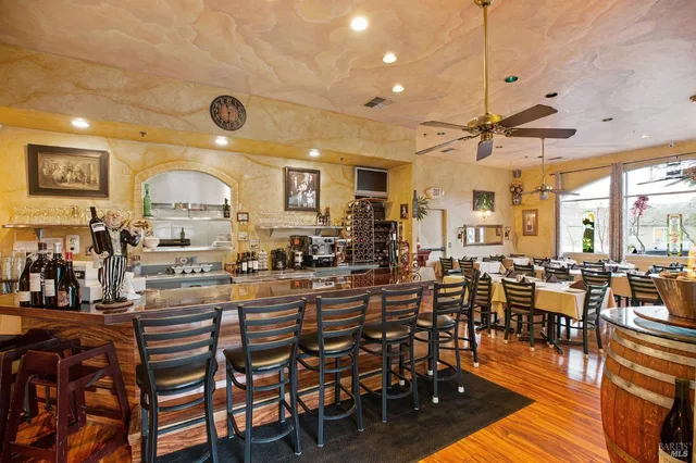 a view of a dining area with furniture