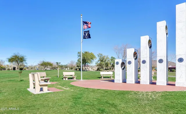 a view of a park with a slide