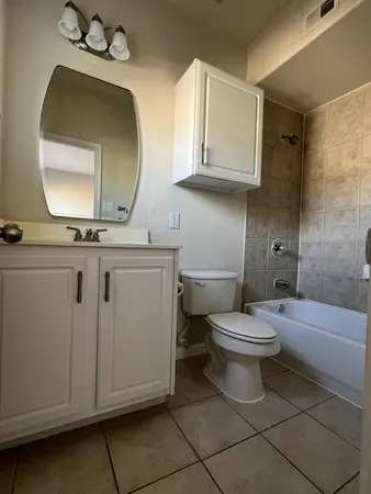 a bathroom with a toilet a sink and mirror