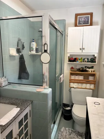 a bathroom with a toilet a sink and a mirror