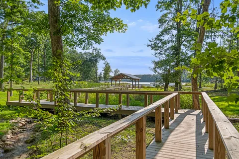 a view of a lake in middle of the town