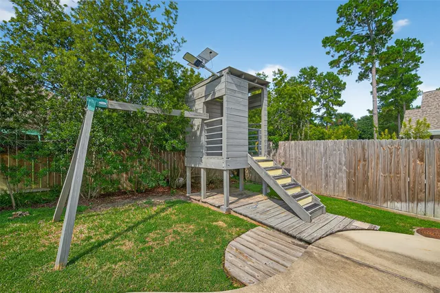 a view of a building with a large window